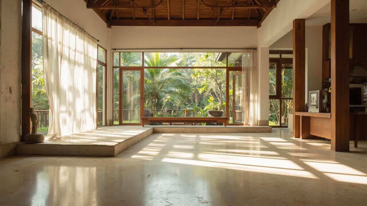 Interior rumah dengan pencahayaan alami